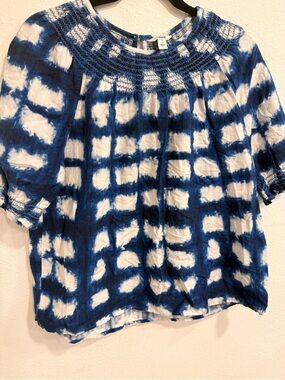 Blue Tie-Dye Smocked Neck Women’s Top - Sonoma